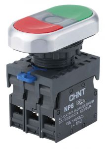 Двойная кнопка NP8-11SD 1НО+1НЗ зеленая AC110В-220В(LED) IP65 (CHINT)